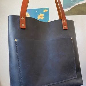 Portland leather tote/Deep water blue
